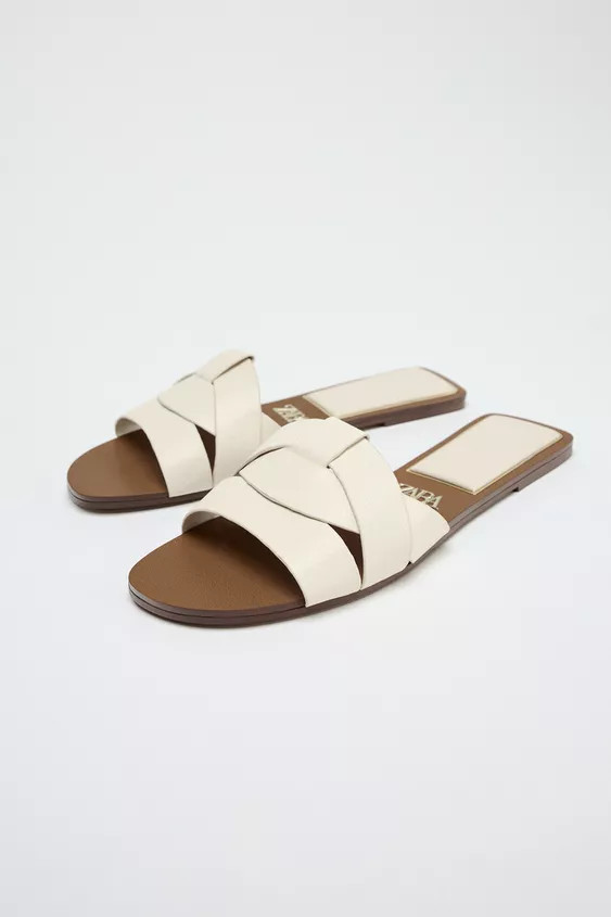 CROSS-STRAP FLAT LEATHER SANDALS | Zara US