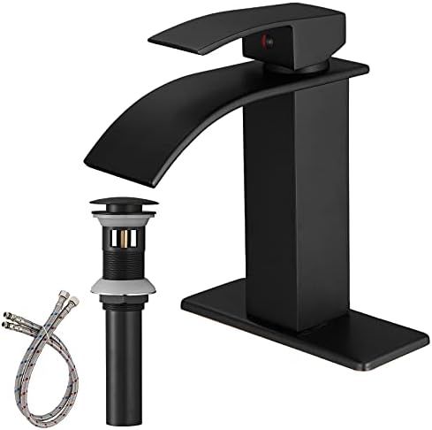 BWE Matte Black Bathroom Faucet Modern Waterfall Single Hole Faucet for Bathroom Sink Single Hand... | Amazon (US)