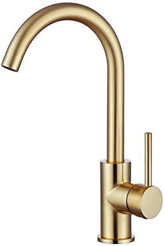 Gold Kitchen Faucet, Brushed Gold Single Handle Sink Faucet- 360 Degree Swivel Hot and Cold Mixer | Amazon (US)