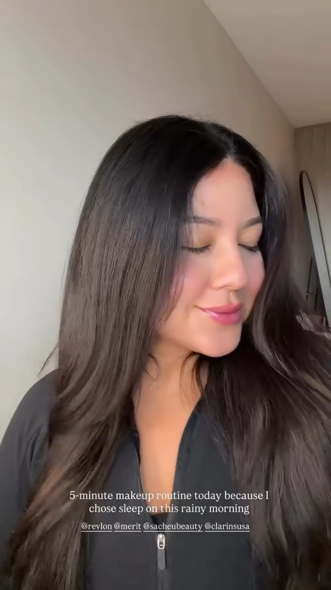 @revlon @merit @sacheubeauty @clarinsusa  5-minute makeup routine today because I chose sleep on this rainy morning