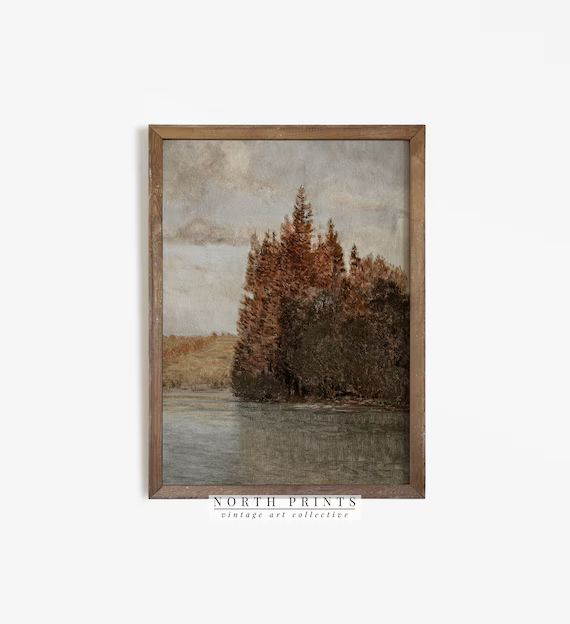 Vintage Autumn Lake Painting | Fall Landscape Wall Decor | Digital PRINTABLE | 815 | Etsy (US)