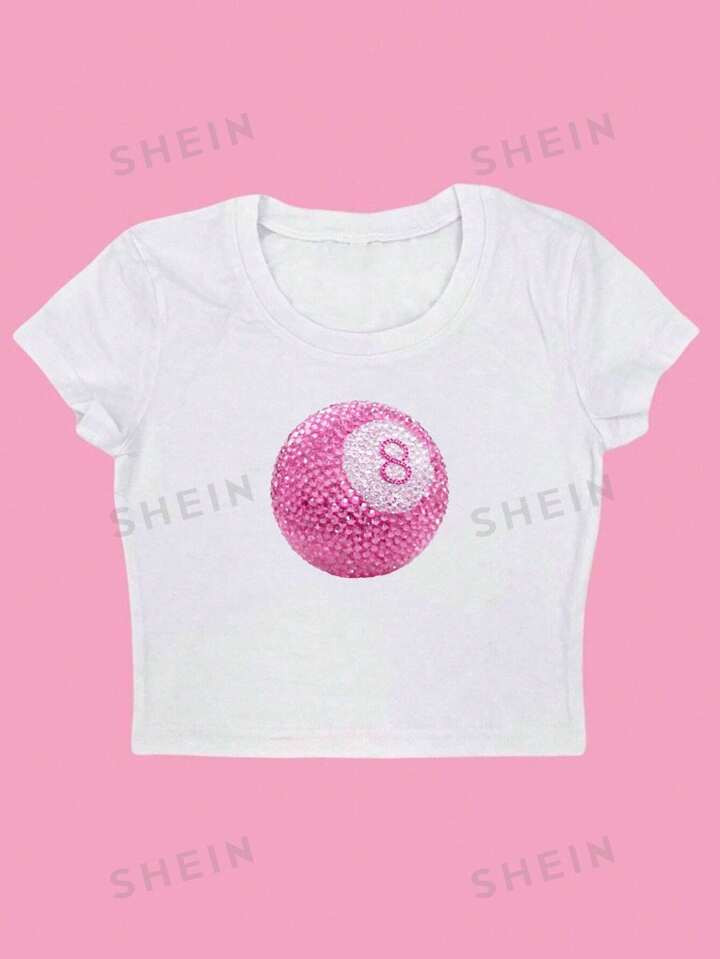 Number 8 Printed Cropped Slim Fit T-Shirt | SHEIN