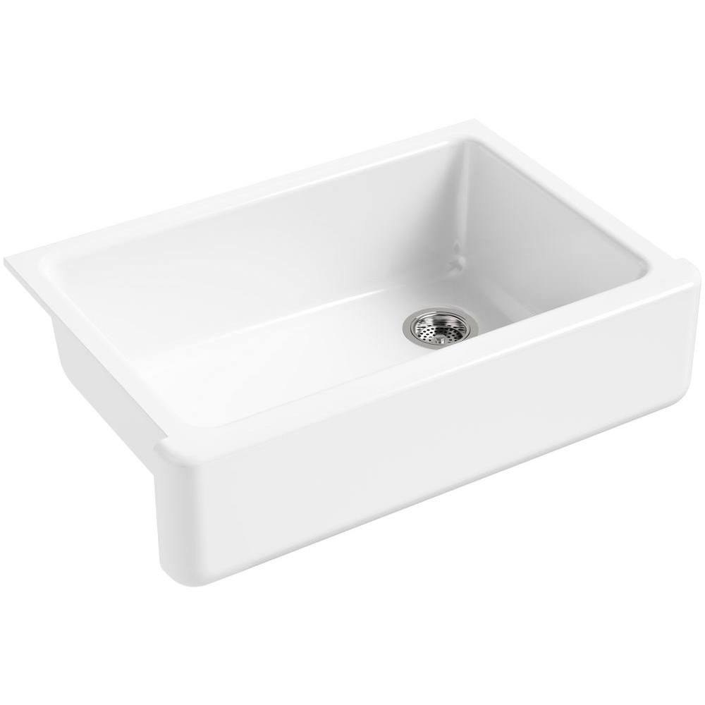 Whitehaven Farmhouse Apron-Front Cast-Iron 33 in. Single Bowl Kitchen Sink in White | The Home Depot