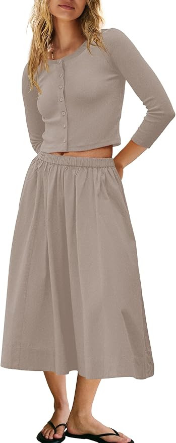 Panadila Womens 2 Piece Lounge Sets Matching Vacation Outfits Ribbed Button Down Cardigan and Ela... | Amazon (US)