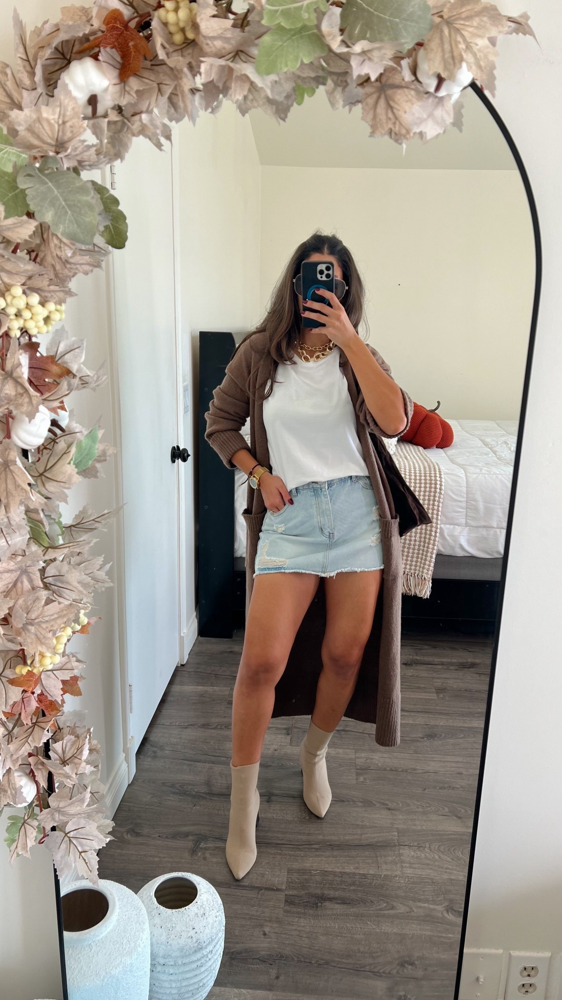 Casual chic fall outfit idea. Small in skirt, top and medium in cardigan

#LTKSeasonal #LTKStyleTip #LTKFindsUnder50