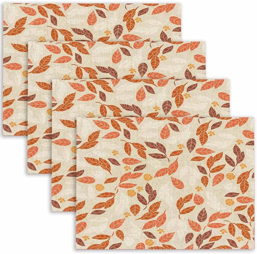 Mrcrypos Rustic Fall Placemats Autumn Orange Beautiful Leaves and Flowers Kitchen Placemats 18"X1... | Amazon (US)