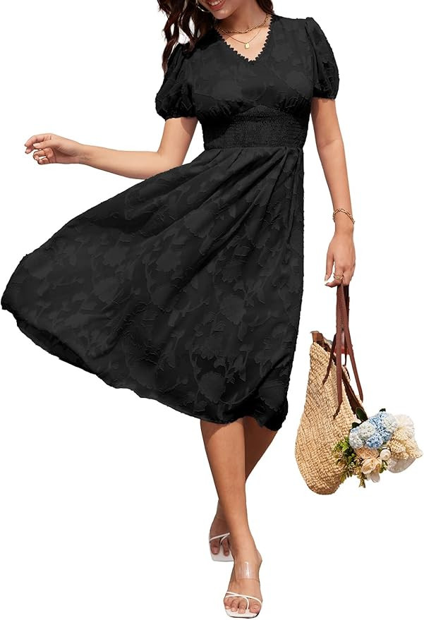 GRACE KARIN Women’s Casual Summer Dresses 2023 Short Sleeve V Neck Dresses Smocked Floral Boho ... | Amazon (US)