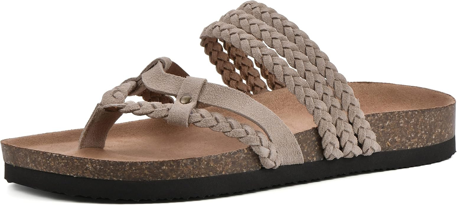 Amazon.com | WHITE MOUNTAIN Women's Hangout Footbed Sandal, Brown/Leather, 7 M | Slides | Amazon (US)