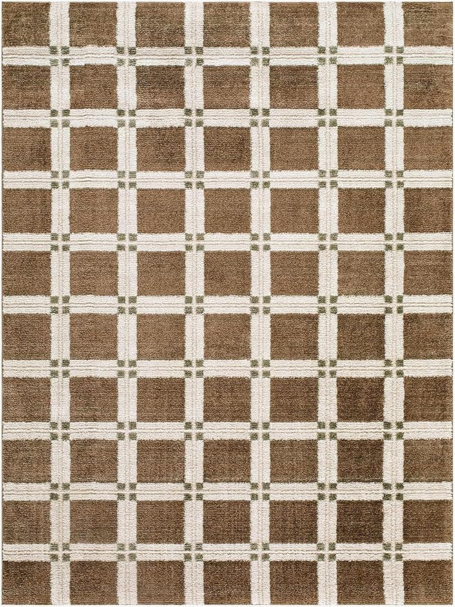 Hauteloom Talos Living Room, Bedroom Area Rug - Contemporary Geometric Square Pattern - Brown, Ol... | Amazon (US)