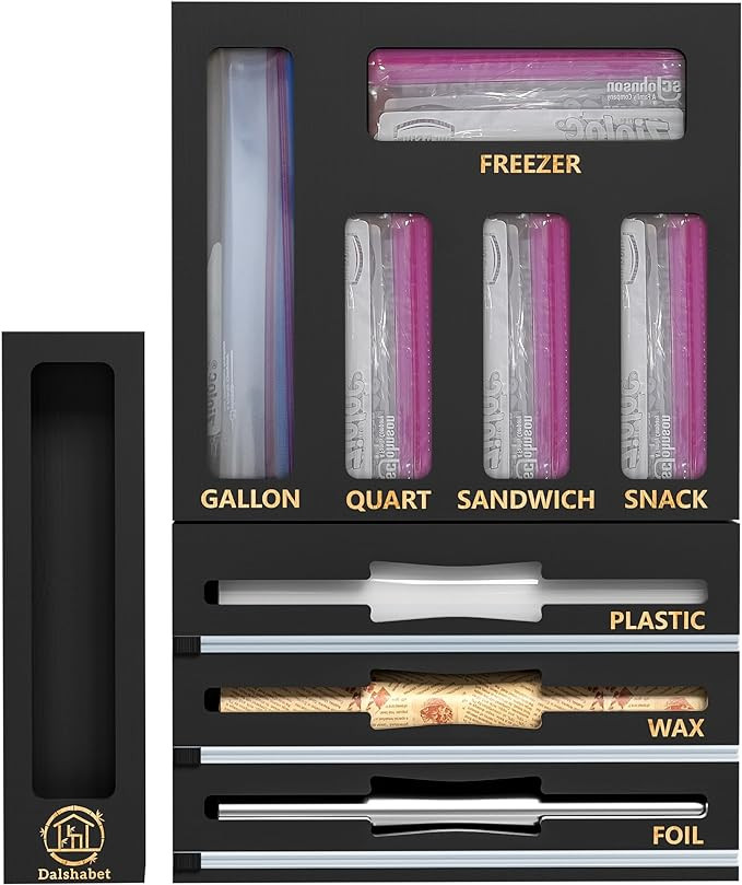 DALSHABET 9 IN1 Bamboo Storage Bag Drawer Organizer with Cutter, Foil and Plastic Wrap Dispenser ... | Amazon (US)