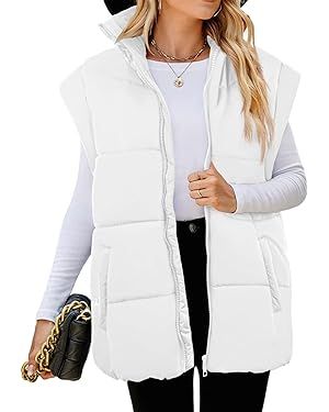 Haloumoning Puffer Vest for Women Stand-up Collar Jacket Cap Sleeve Zip Up Lightweight Outerwear ... | Amazon (US)