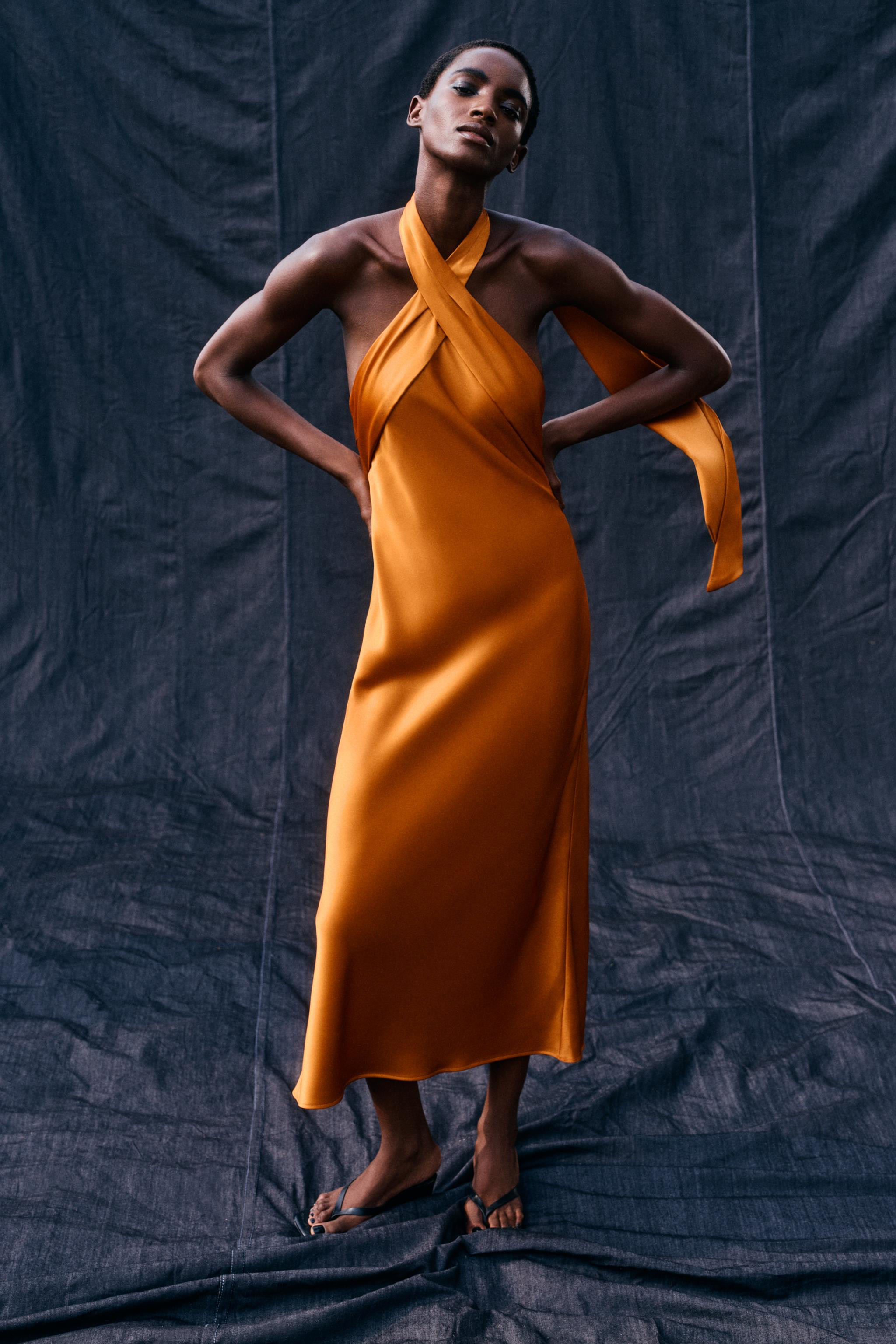 SATIN HALTER MIDI DRESS | Zara US