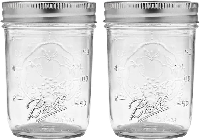 Ball Regular Mouth Mason Jars with Lids & Bands, Half Pint, 8-oz (2-Pack) | Amazon (US)