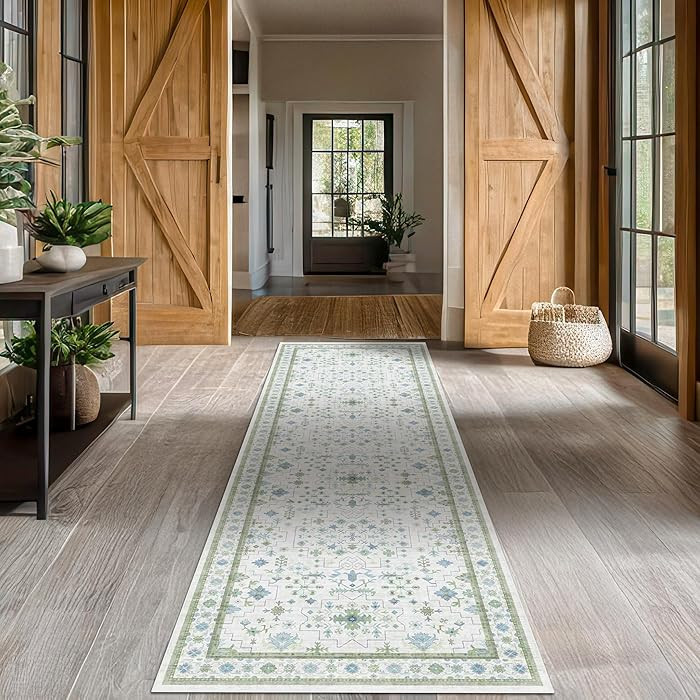 Hazo Haus Oushak Wide Hallway Runner Rug 2'6"x8' - Vintage Turkish Floral, Washable Low Pile Non ... | Amazon (US)