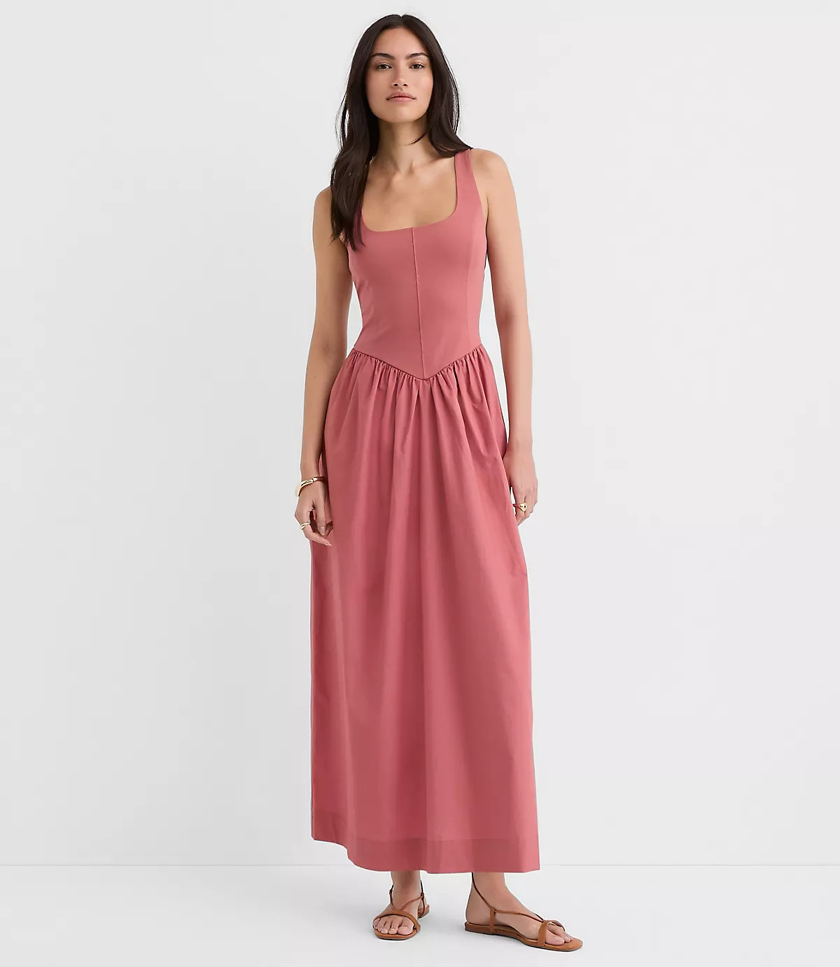 Tall Bustier Mixed Media Midi Pocket Dress | LOFT
