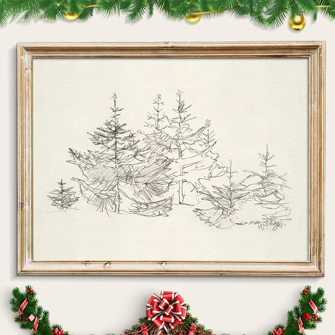 uniro Neutral Christmas Wall Art Prints, Vintage Christmas Decor, Rustic Pine Tree Sketch Canvas ... | Amazon (US)