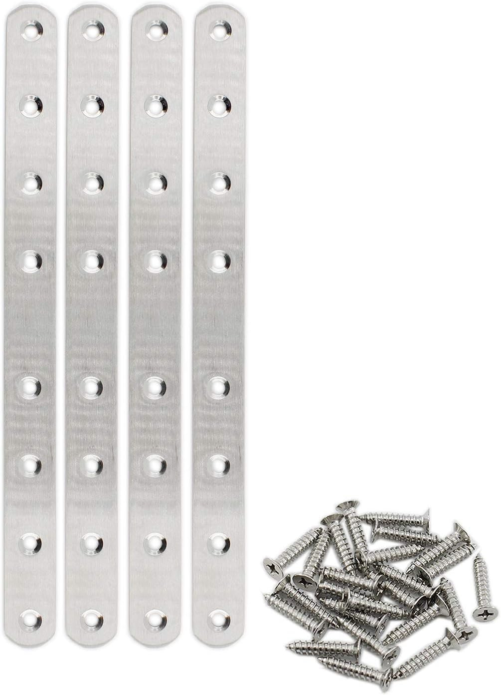4 Pack Flat Mending Plate for Wood,ULIFESTAR Stainless Steel Straight Brackets 250mm / 10" Length... | Amazon (US)