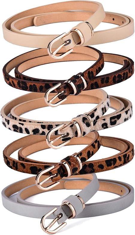Set of Women’s Skinny Leather Belt Solid Color Waist or Hips Ornament 10 Sizes … | Amazon (US)