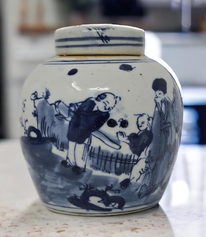 Festcool Antique Style Blue and White Porcelain Ceramic Covered Jar Vase, China Ming Style, Jingd... | Amazon (US)