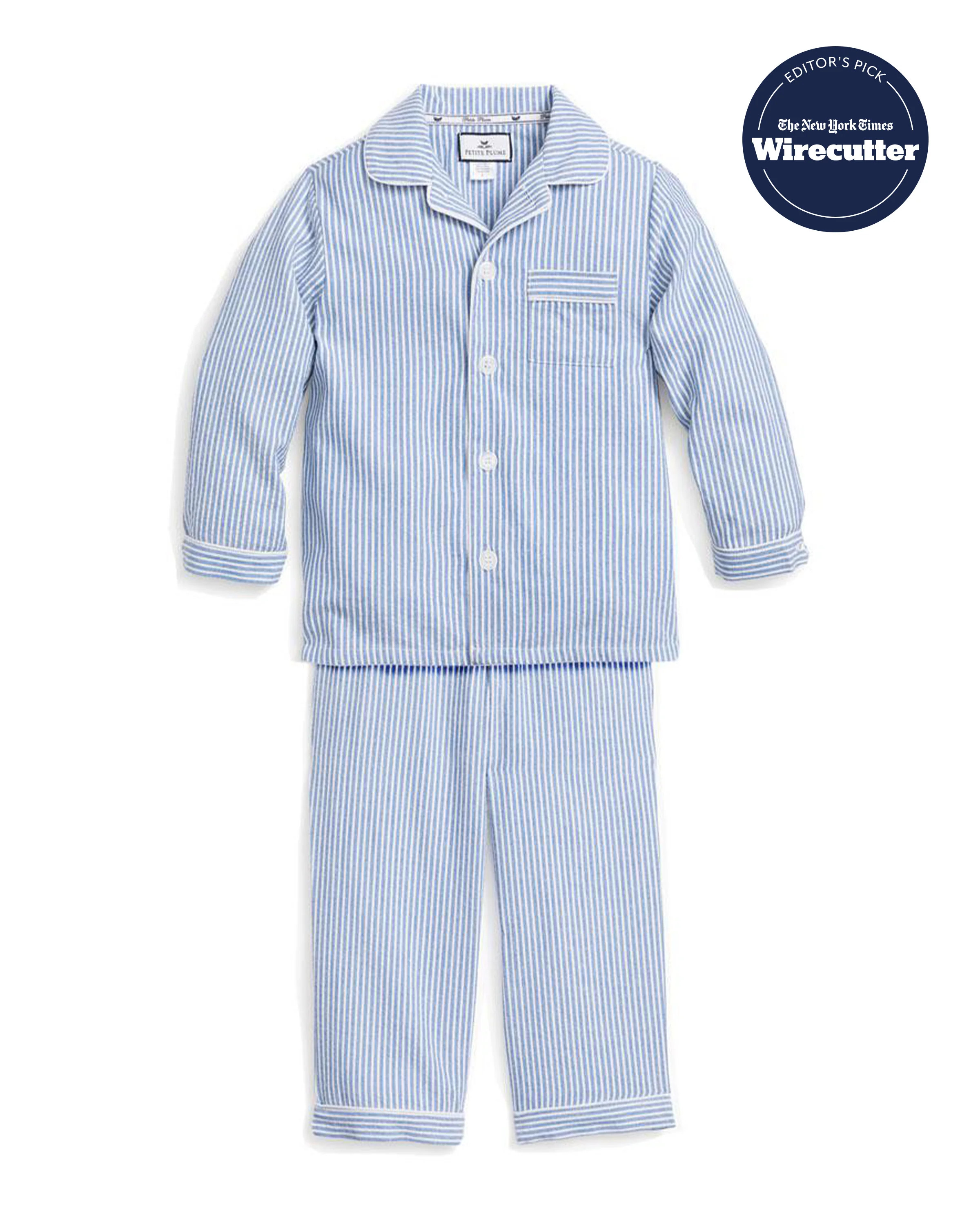 Kid's Twill Pajama Set in French Blue Seersucker | Petite Plume