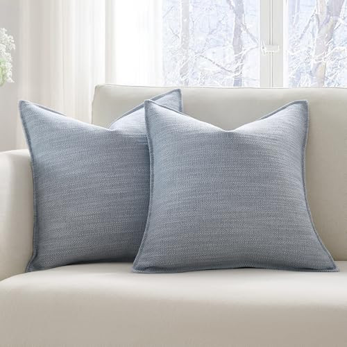 Meekio Set of 2 Dusty Blue Pillow Covers 20x20, Linen Look Throw Pillow Covers with Flange Edge for Sofa Couch Living Décor | Amazon (US)