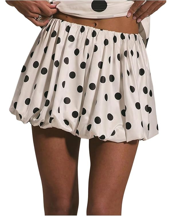 WDIRARA Women's Polka Dots Bubble Skirt Elastic Waist Ruffle Hem A Line Mini Skirts | Amazon (US)