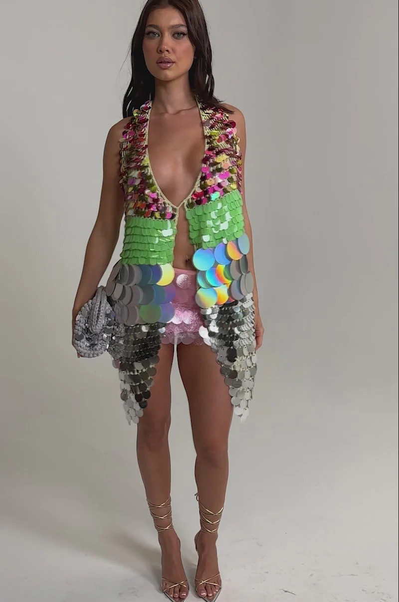 SHAKE IT GIRL CROCHET SEQUIN TOP | AKIRA