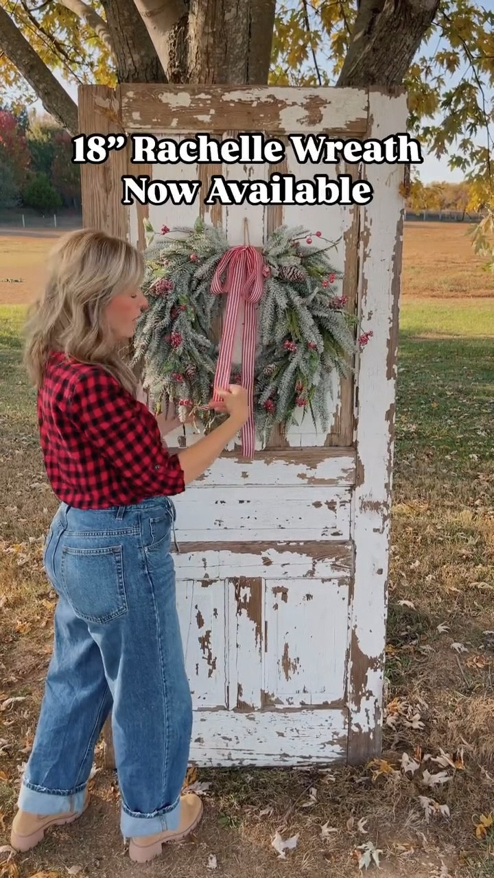 ✨ The Rachelle Wreath is now available! ✨ Frosted greenery, pops of red berries, and a classic striped ribbon make this wreath a timeless piece for your holiday décor. 🎄❤️ Perfect for doors, mantels, or as a statement piece all season long. 

#LTKU #LTKSeasonal #LTKHome
