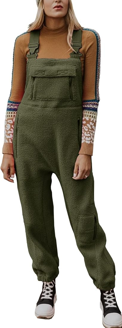 Ebifin Women's Fleece Warm Overalls Winter Loose Casual Jumpsuits with Pockets | Amazon (US)