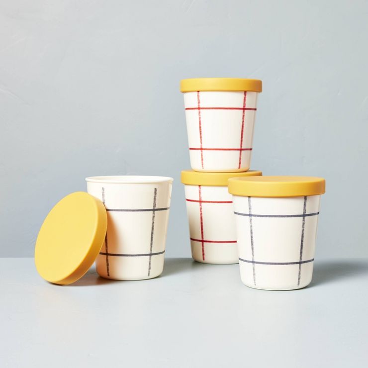 4pk Grid Lines Ice Cream Pint Set Cream/Blue/Red/Gold - Hearth & Hand™ with Magnolia | Target