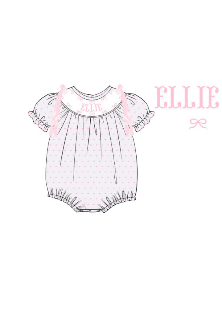Pre-Order Custom Smocked Pink Swiss Dot Bow Bubble | The Smocked Flamingo