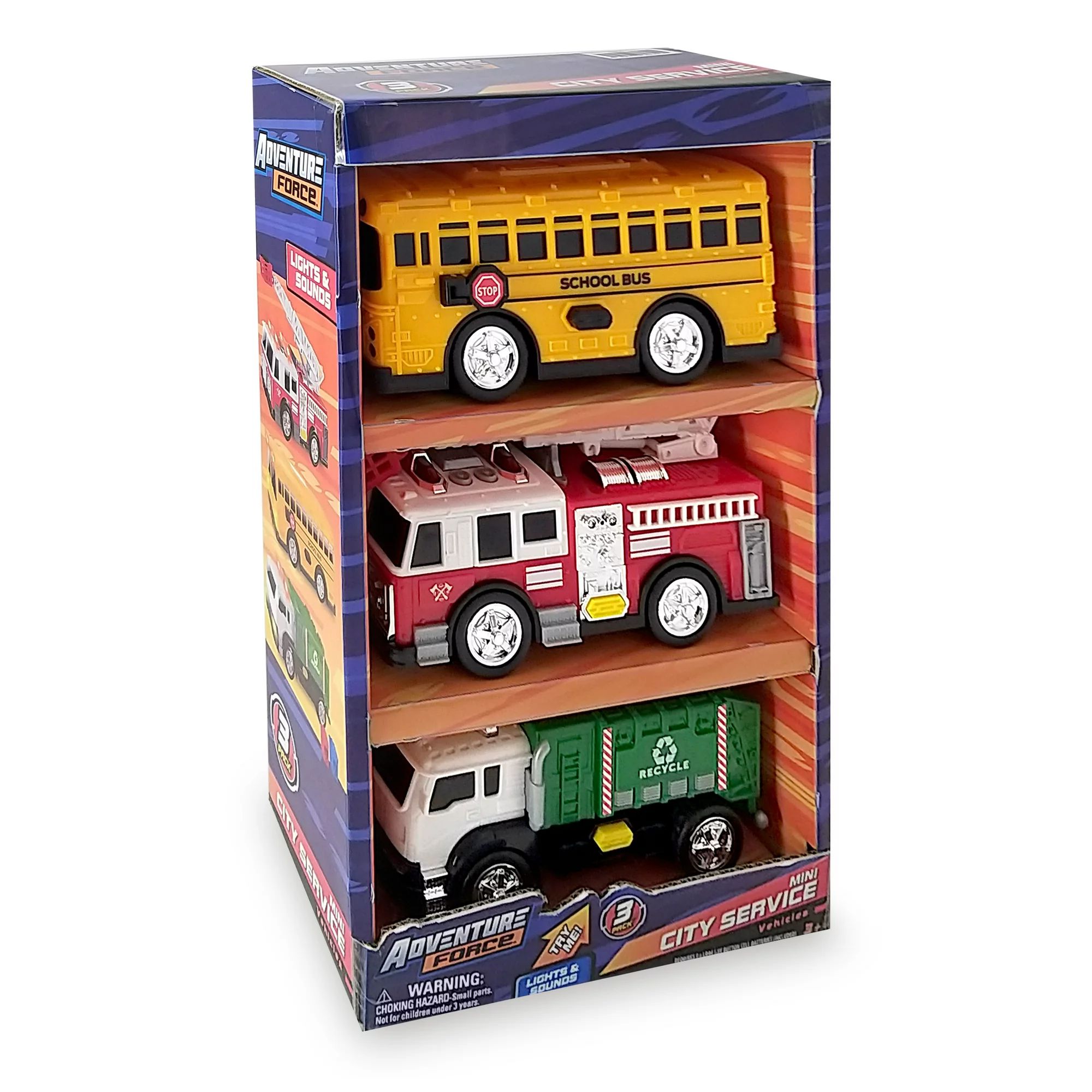 Adventure Force Light & Sound Mini City Service Vehicles, 3 Pack, School Bus, Fire Truck and Recy... | Walmart (US)