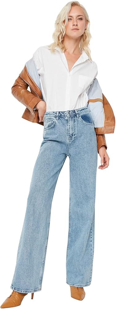 Trendyol Women High Waist Wide Leg Regular Fit Jeans | Amazon (US)