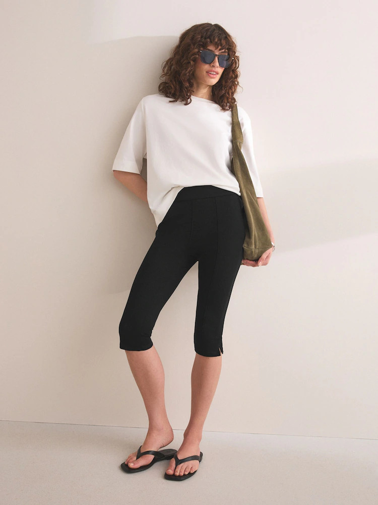 Buy Black Jersey Denim Cropped Capri Leggings from Next USA | Next US