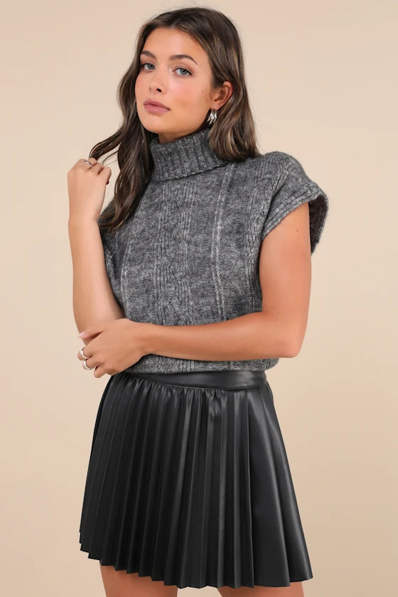 Chic Edge Black Vegan Leather Pleated High-Rise Mini Skirt | Lulus