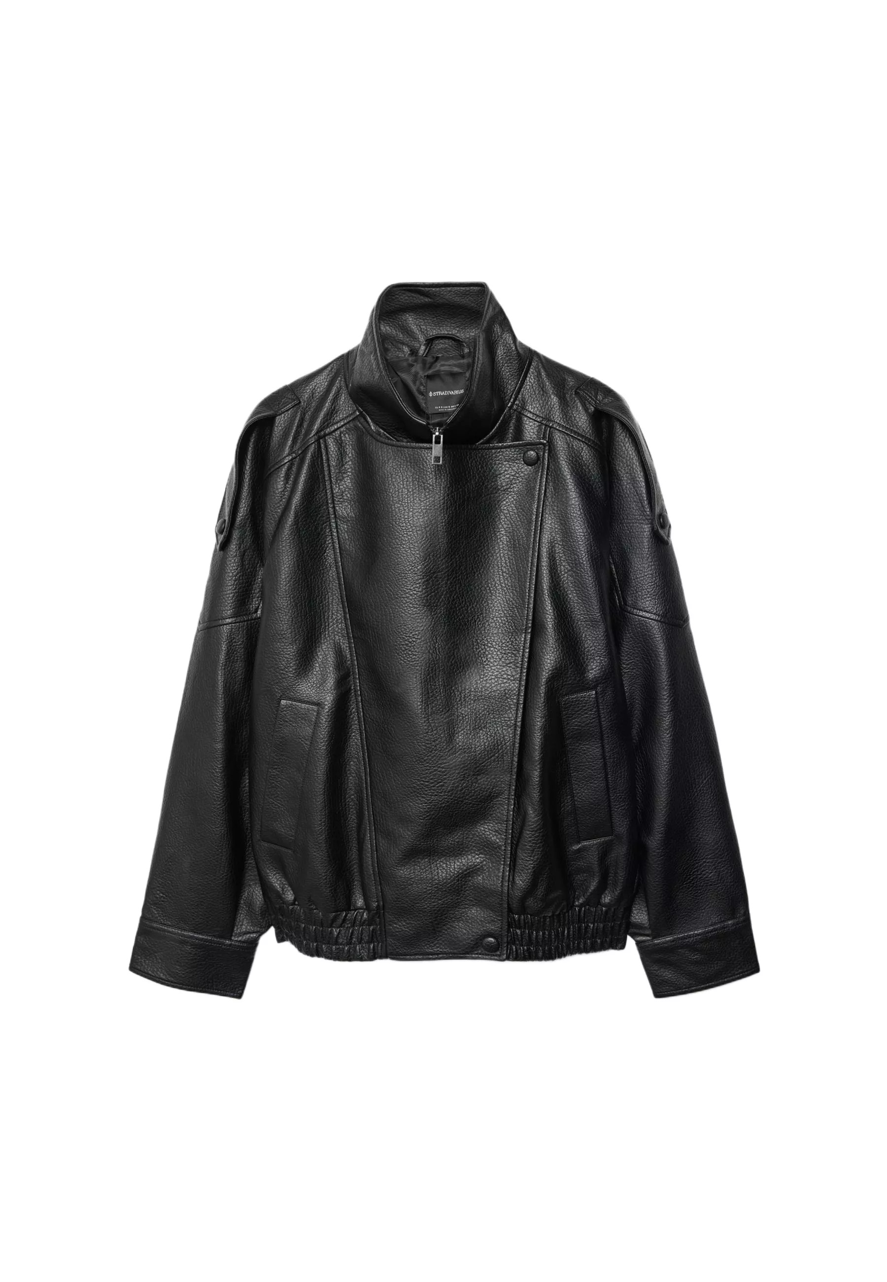 Oversize faux leather biker jacket - Women's fashion | Stradivarius United Kingdom | Stradivarius (UK)