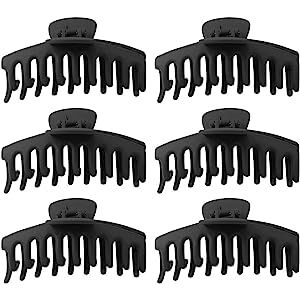 WHAVEL 6PCS Matte Plastic Large Black Hair Claw Clips For Thick Hair Jaw Clips Non-slip Ponytail ... | Amazon (US)