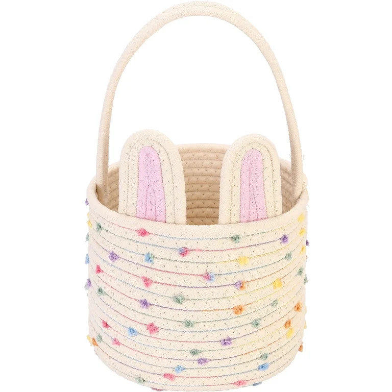 Sea Team Easter Bunny Basket for Eggs Hunt, Easter Eggs Bucket, Small Woven Cotton Rope Tote Bag ... | Walmart (US)