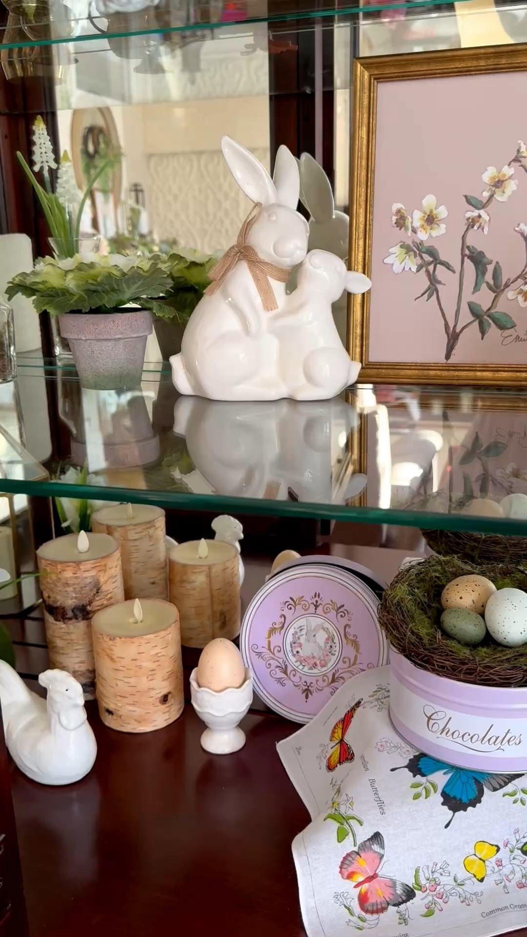 Easter home decor, spring china cabinet decor, @Etsy vintage decor, bunnies, faux tulips 

#LTKSeasonal #LTKHome #LTKSaleAlert