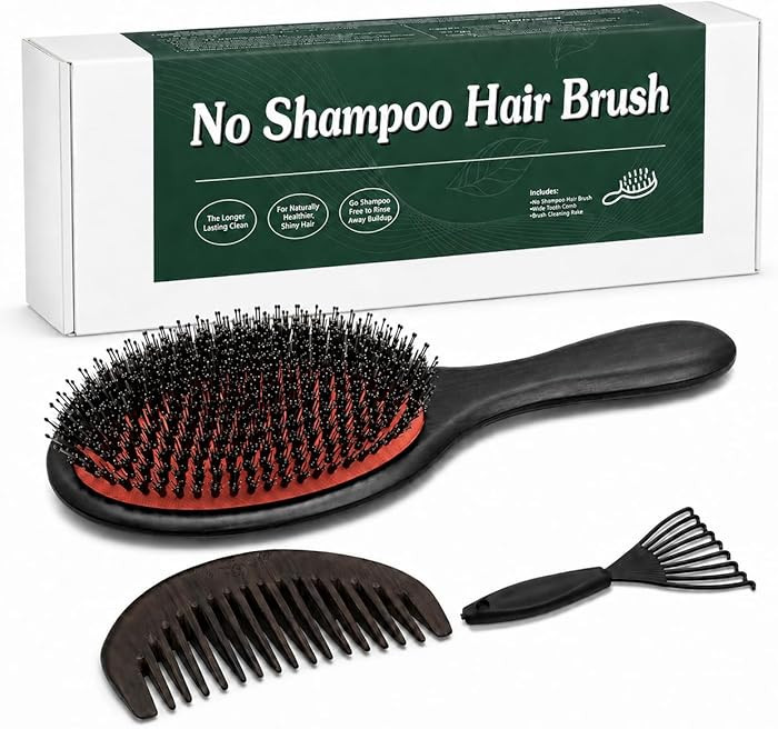 No Shampoo Hair Brush with Wide Tooth Comb,Boar Bristle Hair Brush Set,Detangler Brush,Dry and We... | Amazon (US)