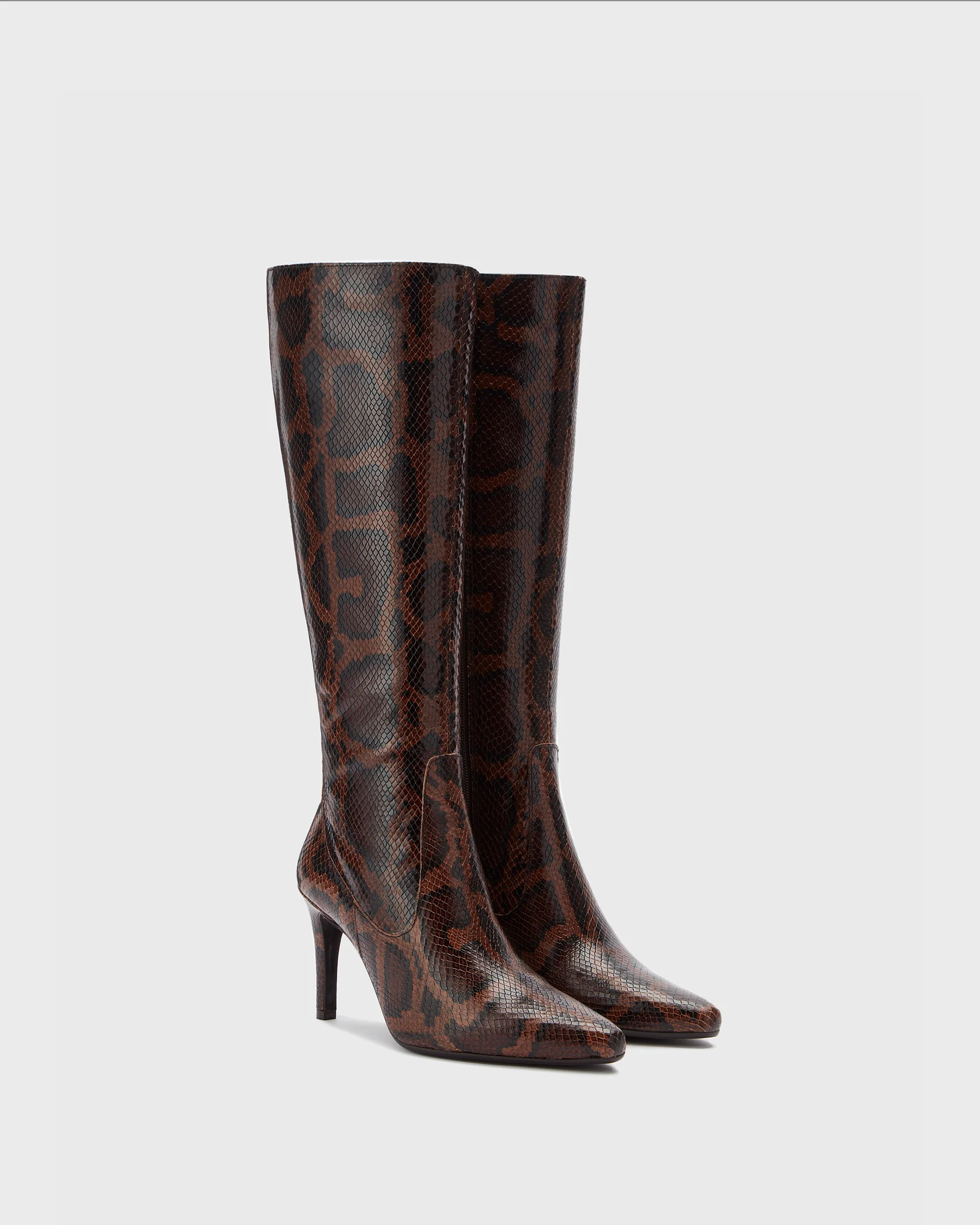 Freya Brown Snake Knee High Stilleto Boots |DuoBoots | DuoBoots