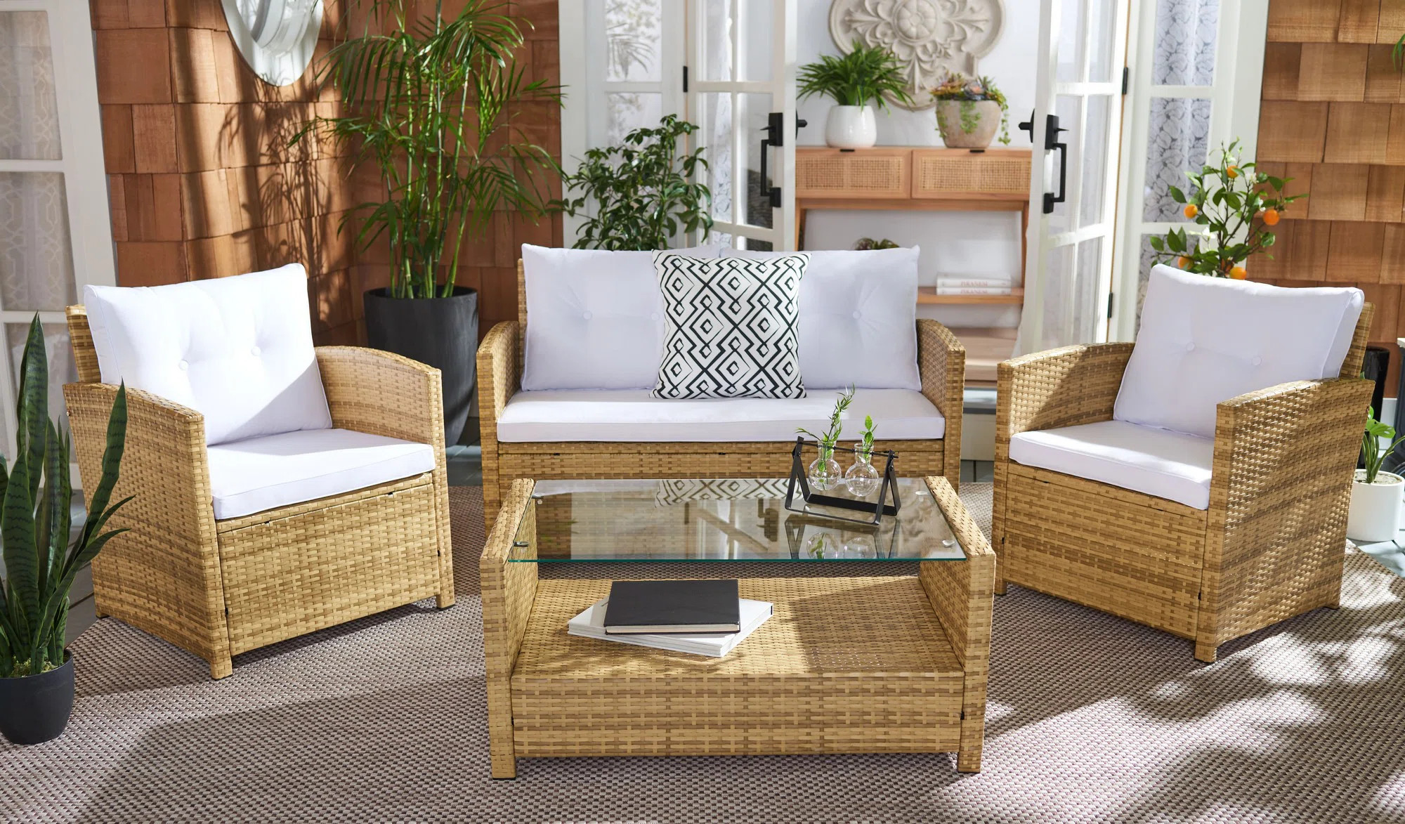 Anyuta Wood 4 - Person Patio Conversation Sets with Cushions | Wayfair North America