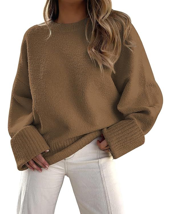 EFAN Women's Oversized Sweaters 2023 Fall Fuzzy Knit Chunky Warm Pullover Sweater | Amazon (US)