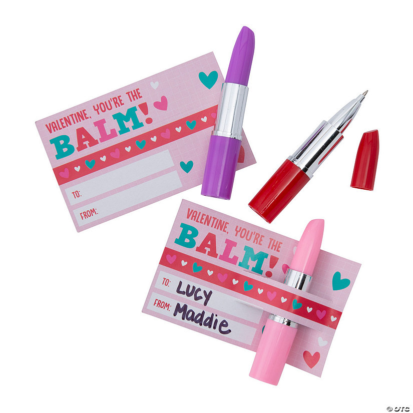 Lipstick Pen Valentine Exchanges with Card for 24 | Oriental Trading Company