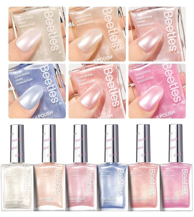 Beetles Pearl Nail Polish Set 6 Colors 15 ML Quick-drying Shimmer Glitter Pearl White Pink Blue M... | Amazon (US)