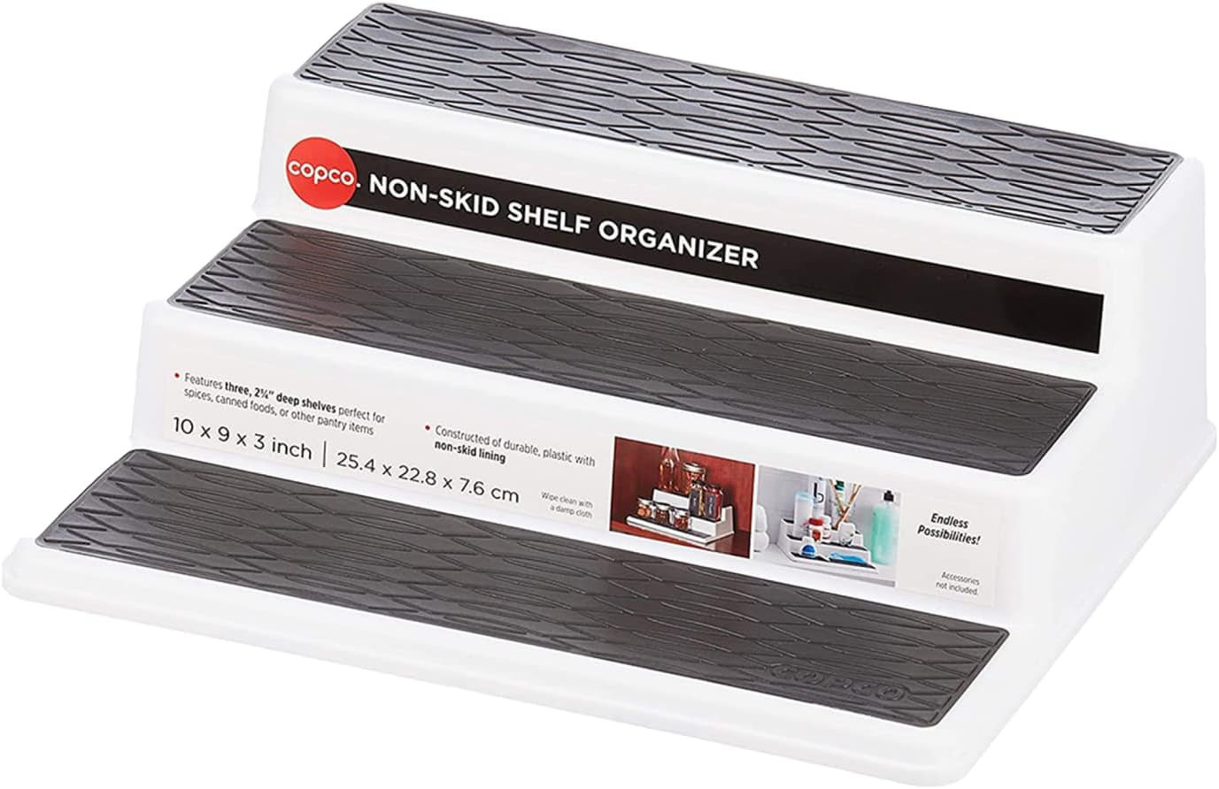 Copco Non-Skid 3-Tier Spice Pantry Kitchen Cabinet Organizer, 10-Inch, White/Gray | Amazon (US)