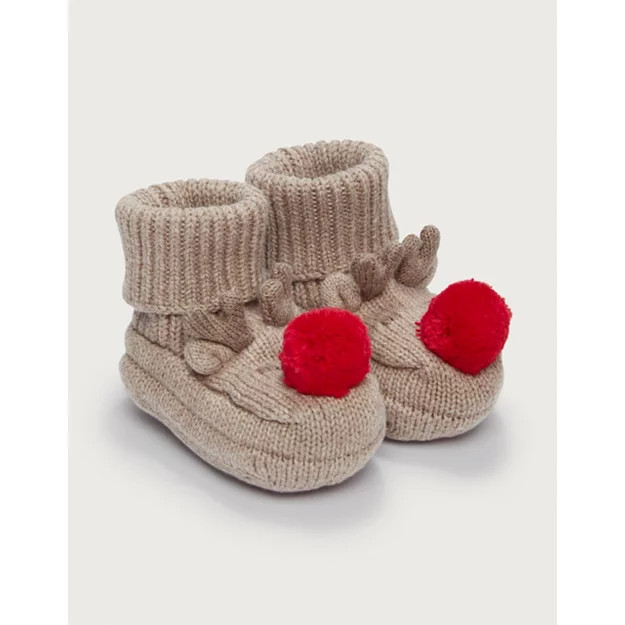 Organic Cotton Jingles Reindeer Pram Booties (0–12mths) | The White Company UK & ROW