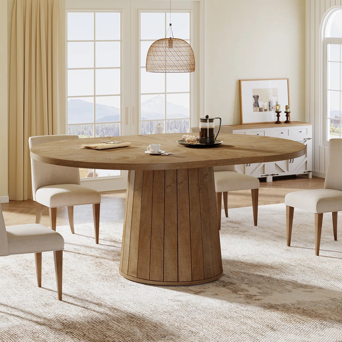 55 Inch Oval Dining Table With Wood Base For Dining Room, Kitchen | Wayfair North America