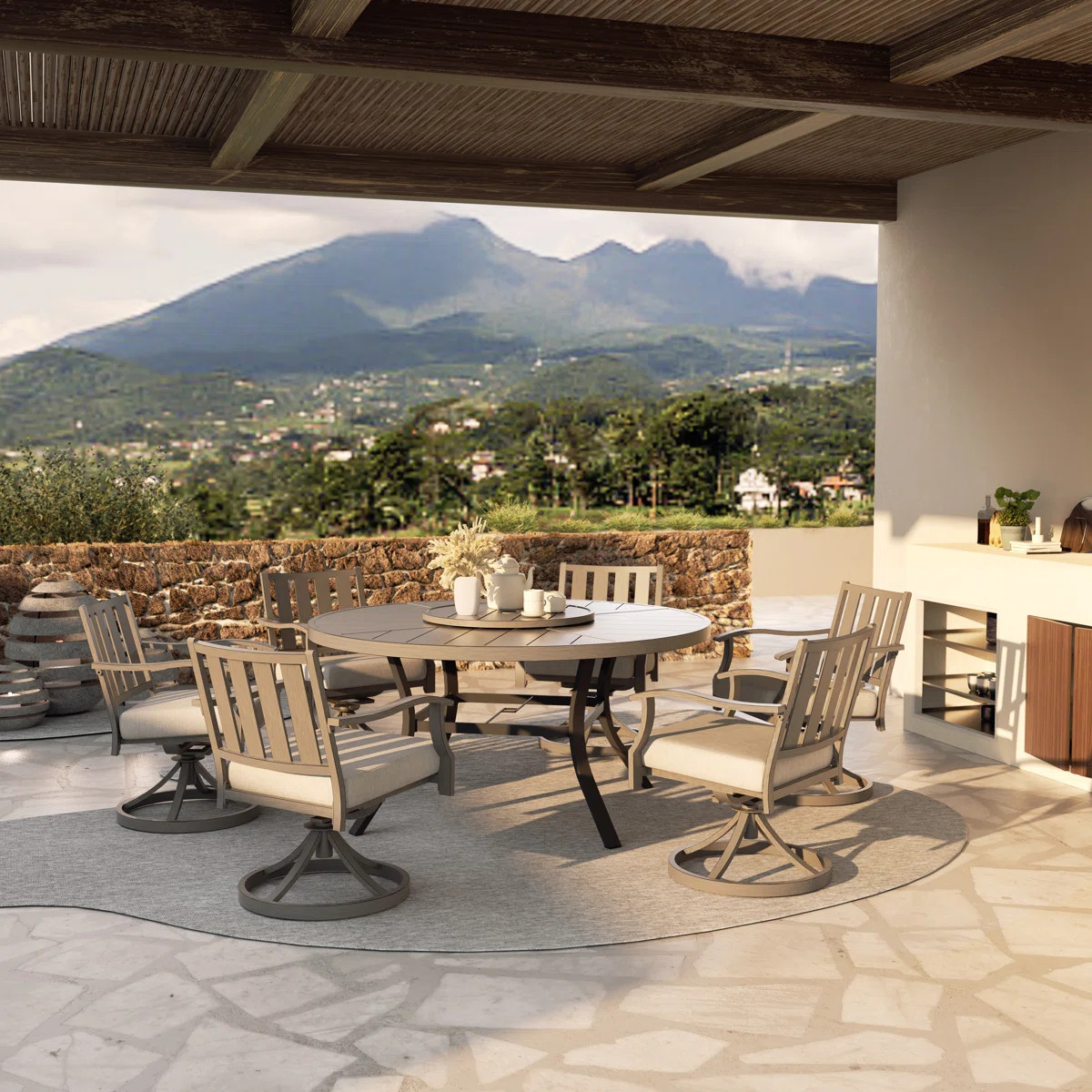 Azur Patio 60" Round Dining Set With Removable Lazy Susan And Sunbrella® Cushions | Wayfair North America