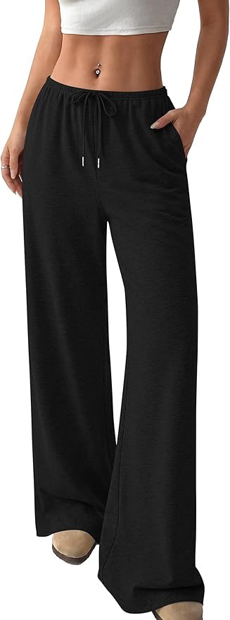 Okiwam Women's Wide Leg Sweatpants Casual Lounge Travel Pants Workout Joggers Fall Fashion Outfit... | Amazon (US)